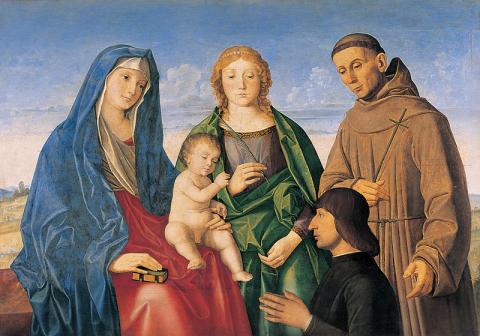 Vincenzo Catena: Mária gyermekével, Assisi Szt. Ferenccel, egy női szenttel és a donátorral - Velence (?)1470 körül – 1531 Velen
